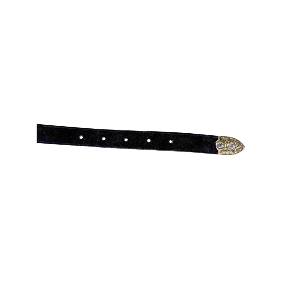 Western Belt Womens L 32 Black Rhinestone Gold Tone Suede Leather Cowgirl Vtg